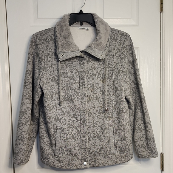 croft & barrow Jackets & Blazers - Croft & Barrow Patterned Gray Teddy Jacket